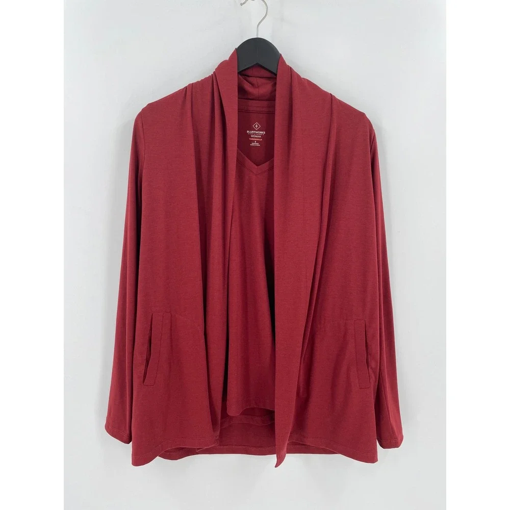 Bluffworks Threshold Womens Cardigan Tee Set Deep Maroon XS S